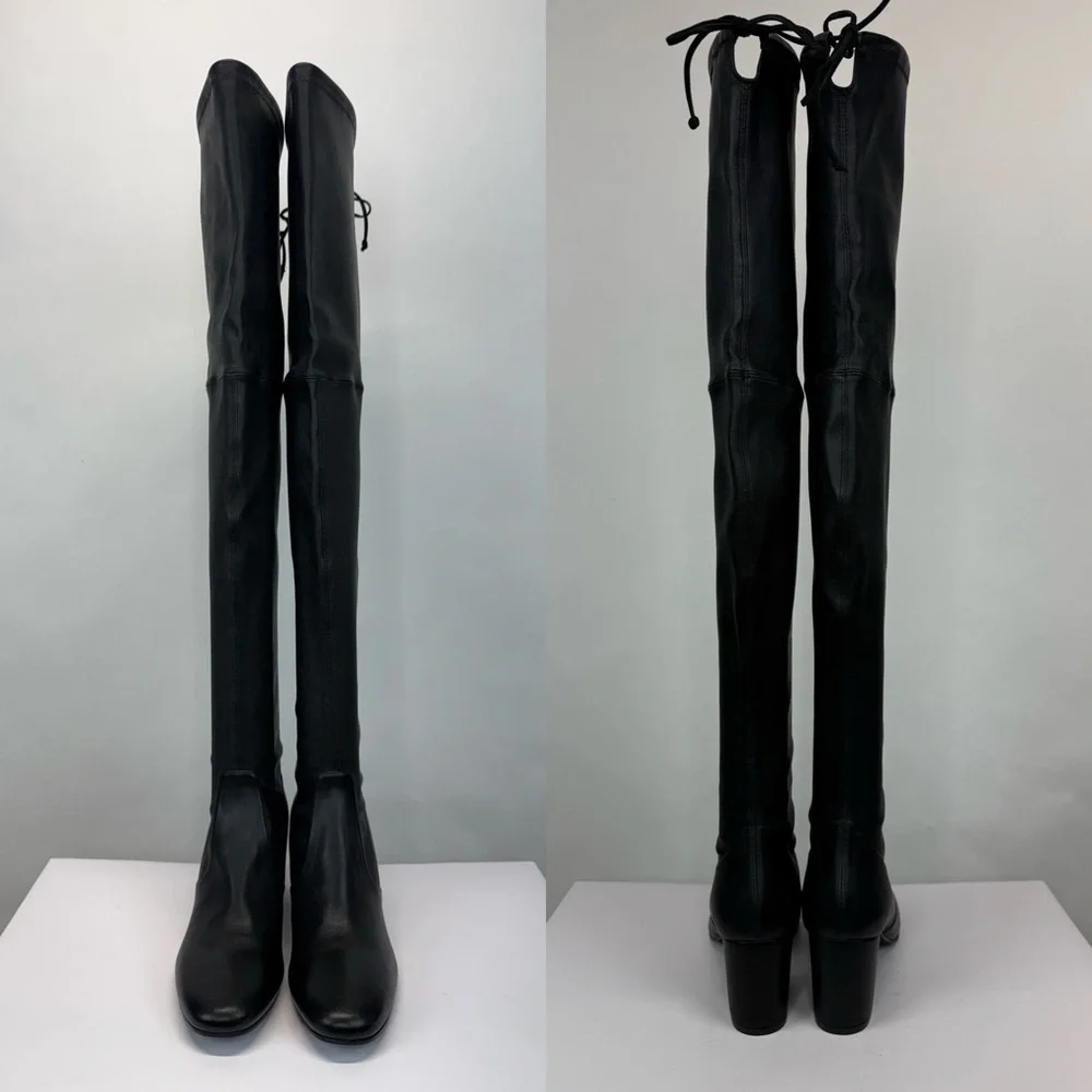 New Stuart Weitzman Tieland Over The Knee Boot Black Leather Sz 10
